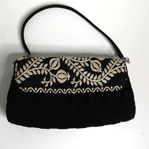 Vera Bradley black purse with cream embroidery